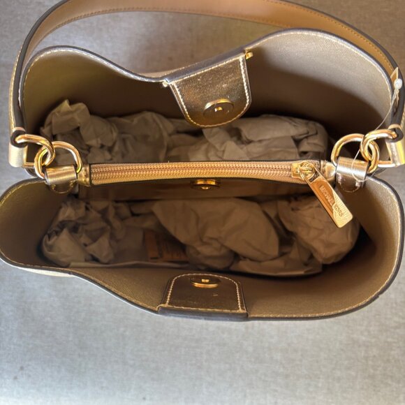 Michael Kors Pratt Medium Metallic Shoulder Bag - Pale Gold - Picture 3 of 5